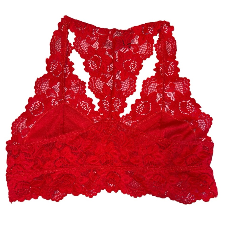 Jenny Jen Sexy Bright Red Lace Racerback Halter Bralette Lined Sz M